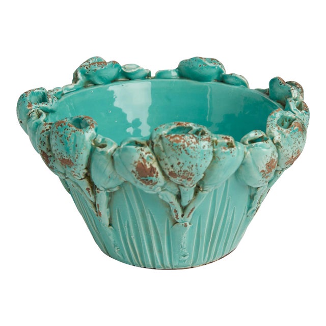 Les Fleur Seafoam Bowl, Flowers Large For Sale