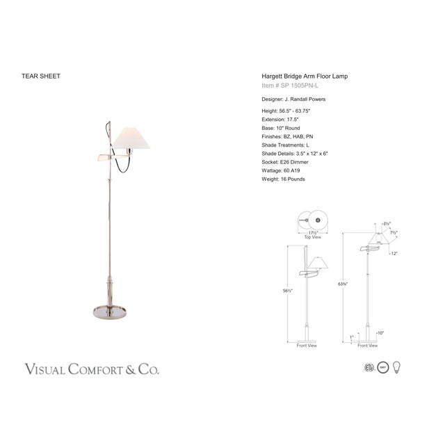 J. Randall Powers by Visual Comfort Signature Hargett Bridge Arm Floor Lamp in Polished Nickel with Linen Shade Designer:...