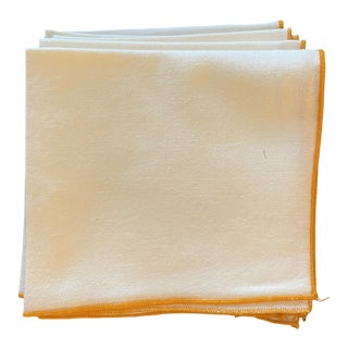 Linen Luncheon Napkins With Orange Embroidered Edges, Set/6 For Sale