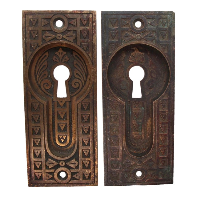 Pair of Mid 20th Century Bronze Aesthetic Recessed Pocket Door Plates For Sale