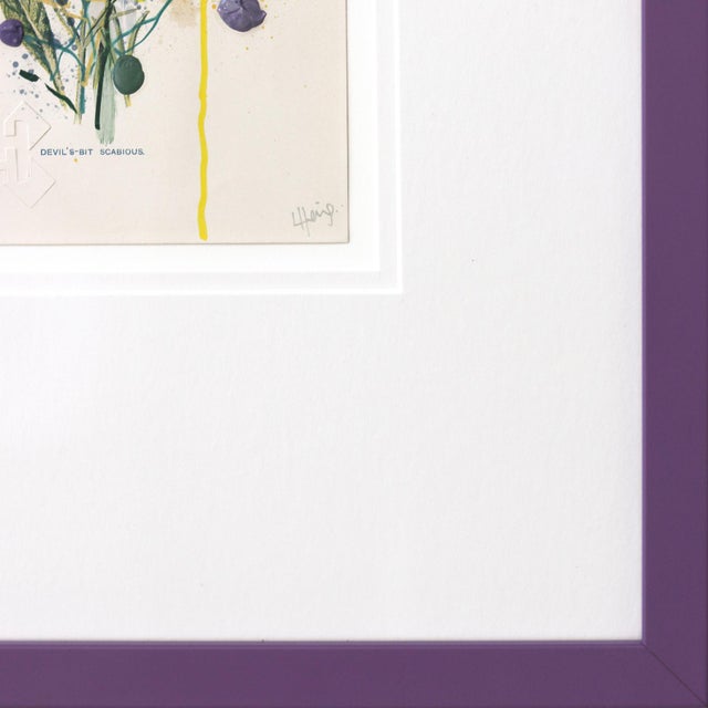 Devil's Bit Scabious - Framed Original Botanical Mixed Media Painting on Antique Botanical Book Page by Lee Herring For Sale In Los Angeles - Image 6 of 9