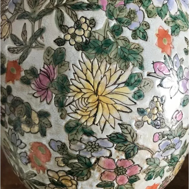 Vintage Chinoiserie Asian Floral Egg Shaped Lamp Vases Drilled for Wiring - a Pair For Sale - Image 9 of 11