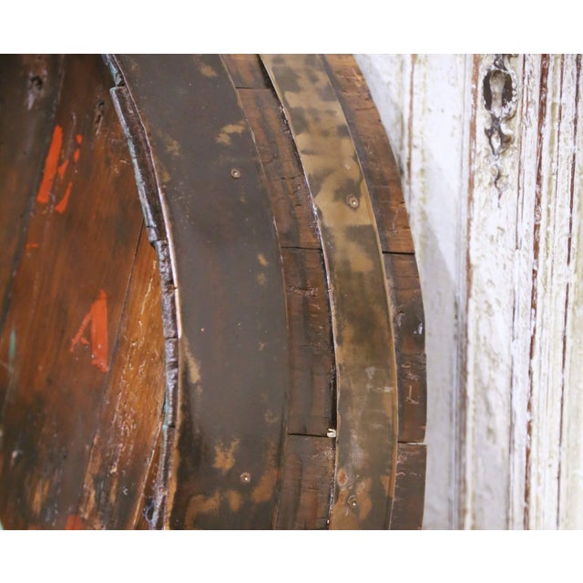 19th Century French Painted Oak Wine Barrel Front With Fleur-De-Lis Decor For Sale In Dallas - Image 6 of 8