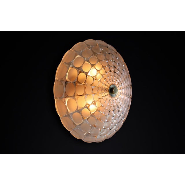 Mid-Century Space Age Round Flush Mount in Frosted Glass attributed to J. T. Kalmar for Kalmar, Austria, 1960s For Sale - Image 6 of 12