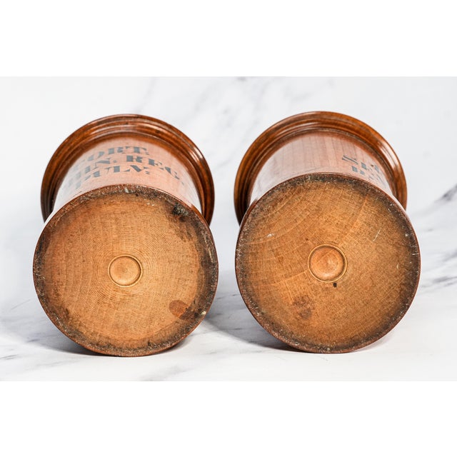 Amazing Pair of Carved European Antique 19th Century Wood Apothecary Pharmacy Lidded Jars Home Decor Medical Health For Sale - Image 14 of 14