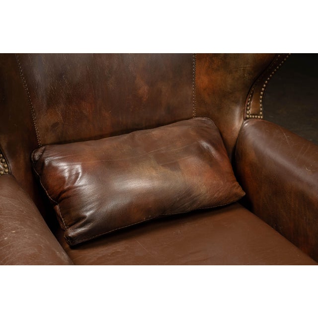 Vintage Wingback Leather Chair With Pillow, Ottoman by Walter E. Smithe For Sale - Image 13 of 18