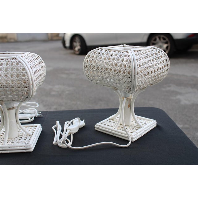 Table Lamps in White Bamboo and Vienna Straw, 1970s, Set of 2, in Very Good conditions. Designed 1970 to 1979 European...