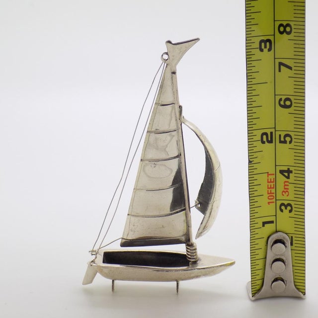 Vintage Italian Handmade Genuine Silver Sailing Ship Figurine Miniature, 1980s For Sale - Image 11 of 12