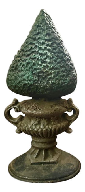 Vintage Cast Iron Boxwood Topiary Tree in Handled Urn Door Stop