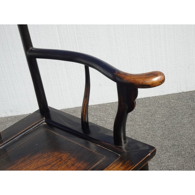 1950s Vintage Asian Chinese Brown Tall-Back Arm Chair For Sale - Image 9 of 13