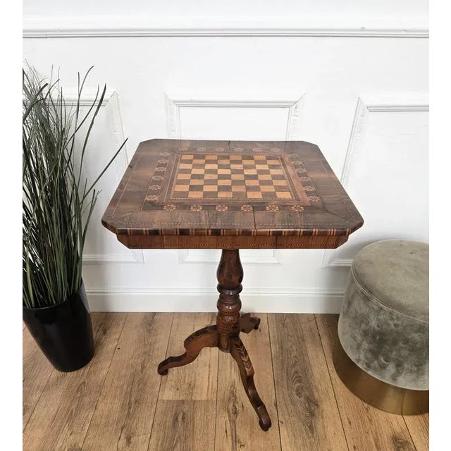 Neoclassical Italian Biedermeier Walnut Inlay Game Table, 1950s For Sale - Image 10 of 11