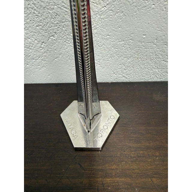 Mid-Century Modern Cn Tower Silver Metal Souvenir 11" Canada Toronto Statue Architecture Figurine For Sale - Image 3 of 4
