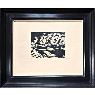 Max Pechstein, Kleine Dampfer/Small Steamers, 1911, Color Woodcut, Signed, German Expressionist For Sale