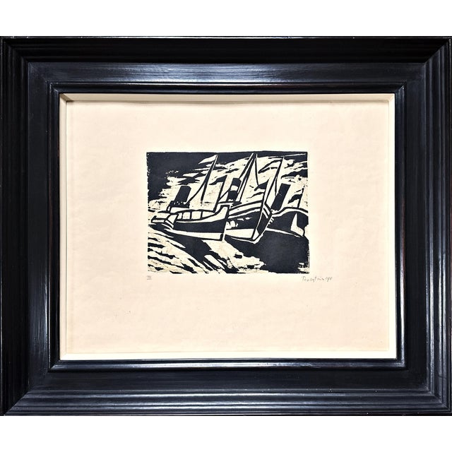 Max Pechstein, Kleine Dampfer/Small Steamers, 1911, Color Woodcut, Signed, German Expressionist For Sale