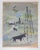 Vintage mid century serigraph on paper of Houston Astro Dome, oil wells and longhorn cattle. Images in black over gray,...