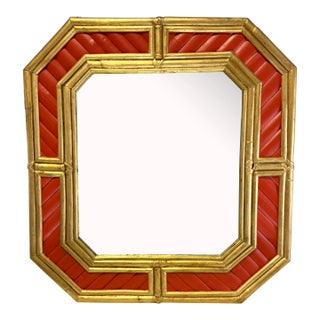 Vintage Palm Beach Regency Bamboo Octagonal Wall Mirror With Newly Painted Coral and Hand Gilded Accents Decor For Sale