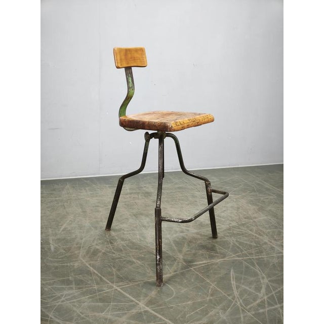 Industrial Height-Adjustable Swivel Workshop Chair, Former Czechoslovakia, 1940s For Sale - Image 15 of 16