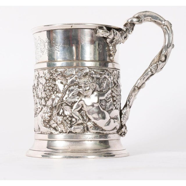Antique Victorian Silver Plated Embossed and Engraved Mug from G R Collis, 1835 For Sale - Image 3 of 18