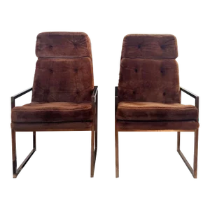 1970s Pair Postmodern Milo Baughman Attributed 'Thin Line' Style Chrome Armchairs, 2 Pieces