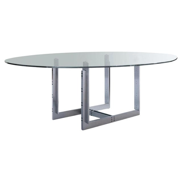 Glass Sarpi Dining Table with Brushed Metal Base from Carlo Scarpa, Italy For Sale - Image 6 of 6