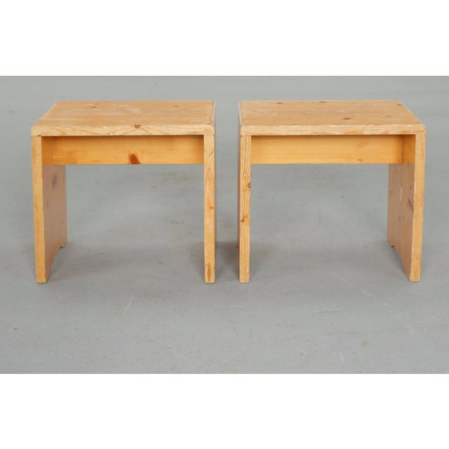 Pair of iconic pine benches from Charlotte Perand for Les Arcs ski resort in the Alps of eastern France. No adornments, no...