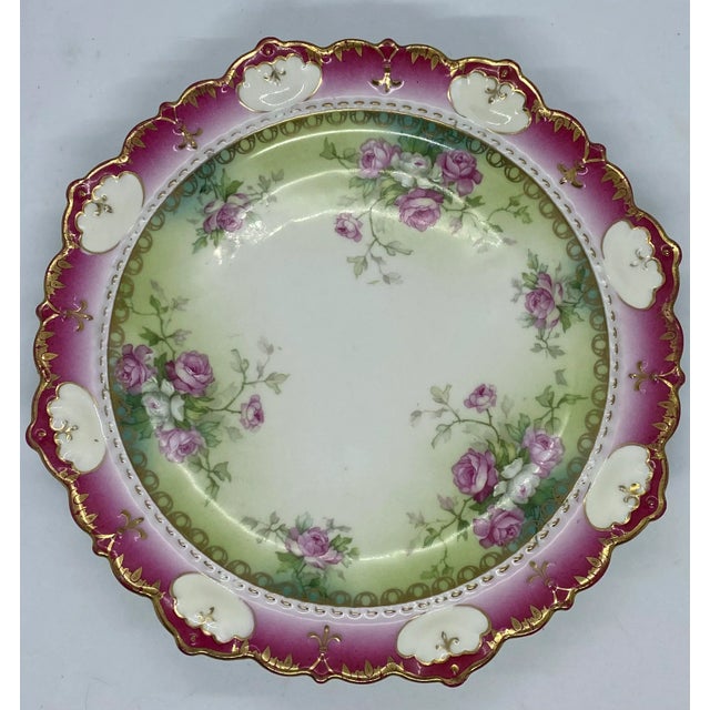 1884-1909 Moritz Zdekauer M Z Austria Pink Roses Design Porcelain Plate For Sale - Image 13 of 13