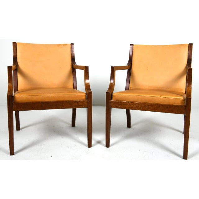 Mid-Century Modern Mid 20th Century Pair Danish Modern Leather Armchairs For Sale - Image 3 of 10