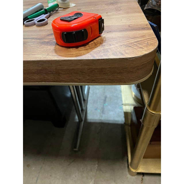 1970s Vintage Mid-Century Chrome and Laminate Dining Table With Extended Leaf For Sale - Image 4 of 9