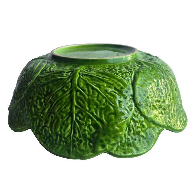 Majolica Vintage Vallauris French Majolica Trompe l'Oeil Cabbage Bowl For Sale - Image 4 of 11