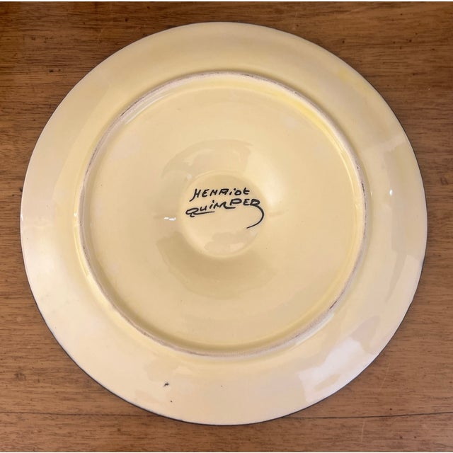 Light Yellow Mid Century Quimper French Oyster Plate For Sale - Image 8 of 8