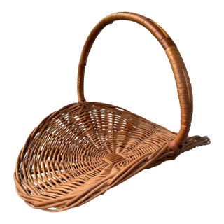 Vintage French Flower Gathering Wicker Basket For Sale