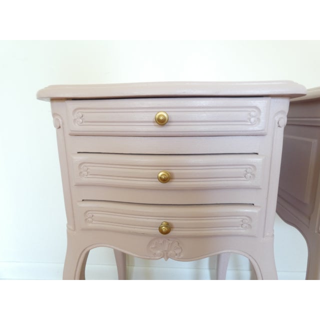 French antique LXV bedside nitestands set of two (2)v.French provencal in form. painted in an antique rose with a small...