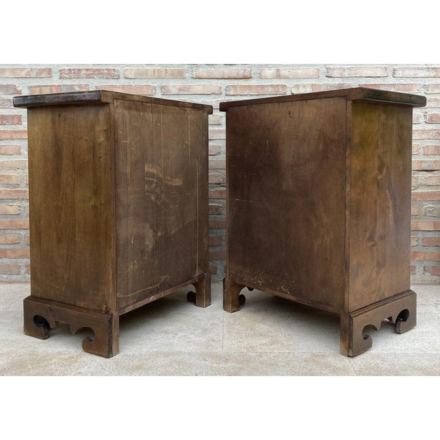 20th Spanish Nightstands with Three Drawers, One Shelf and Bronze Hardware, 1970s, Set of 2 For Sale - Image 13 of 15
