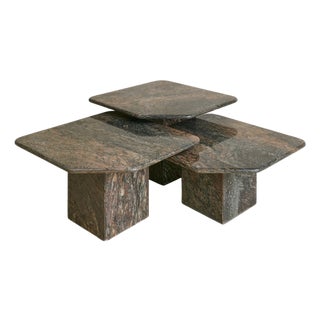 Trio of Italian Gray + Mauve Marble Nesting Tables, 1970s For Sale
