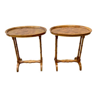 1980s Vintage Baker Burl Wood Oval End Tables - a Pair For Sale