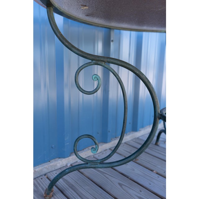 Vintage French Green Iron Garden Table Lava Stone Top For Sale - Image 9 of 9