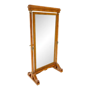 Antique French Empire Style Cheval Floor Mirror Cherry & Brass