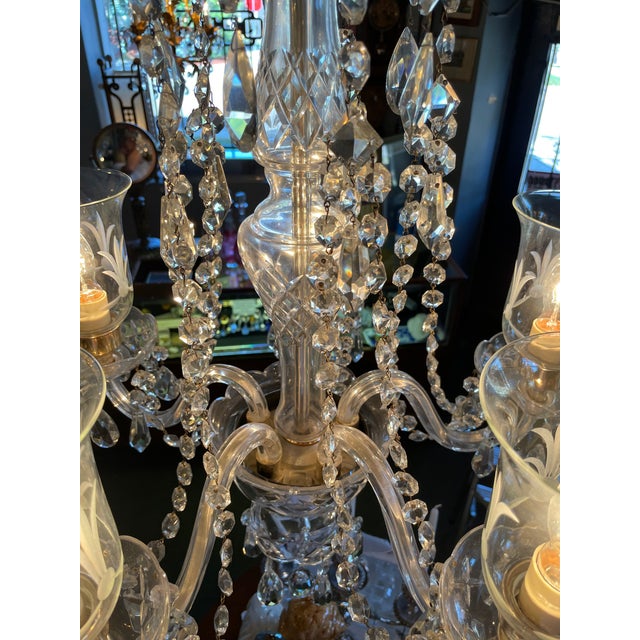 1930s Hollywood Colonial Style Clear Crystal Five Light Chandelier For Sale - Image 10 of 13