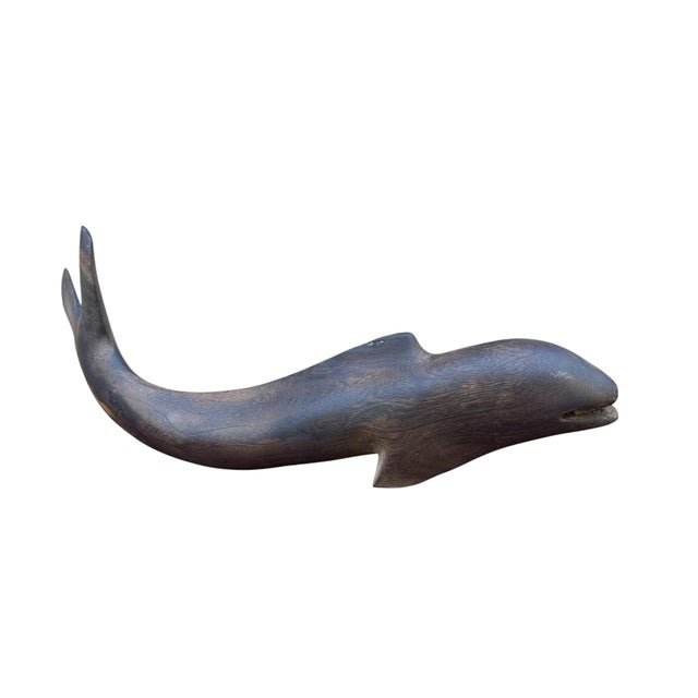 Wood 1970s Hand Carved Ironwood Whale or Dolphin Marine Animal Large 18” For Sale - Image 7 of 13