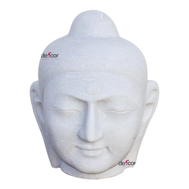 Pure White Marble Buddha Head For Sale