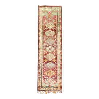 Mid-20th Century Zabihi Collection Red Geometric Turkish Anatolian Runner - 3'3" x 11'6" For Sale