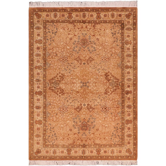 Shabby Chic 1990's Pak-Persian Gold/Beige Wool Rug - 4'7'' X 6'9'' For Sale - Image 9 of 9