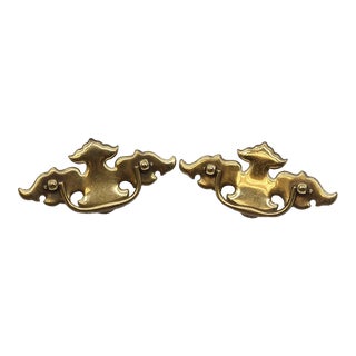 Pair of Vintage 5.25 Steel Bail Dresser Pulls With Polished Brass Finish For Sale