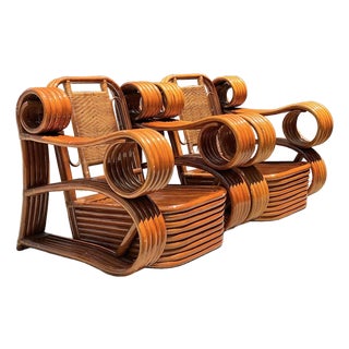 Vintage Italian Sculptural Rattan and Cane Lounge Chairs - A Pair For Sale