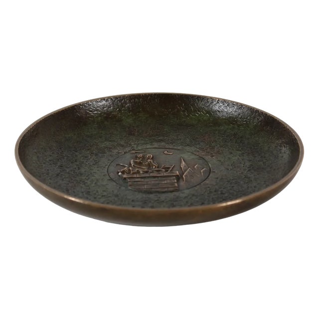 Art Deco Danish The Shepherdess and the Chimney Sweep Tinos Bronze Dish with Relief from H. C. Andersen, Denmark, 1950s For Sale