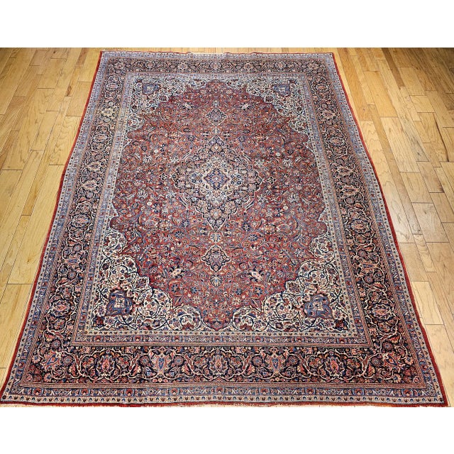 1900 - 1909 Early 20th Century Persian Kashan Rug, Hand-Knotted Wool & Cotton, Floral Garden Pattern, Brick-Red & Ivory, 9x12 For Sale - Image 5 of 13