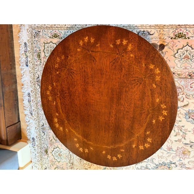 Late 20th Century Late 20th Century Pair of Kindel Mahogany Round Side Tables With Floral Inlay For Sale - Image 5 of 8