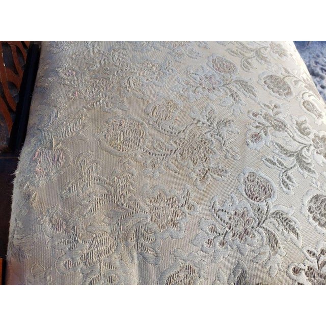 1920s Chippendale Style Dining Room Arm Chair Ivory Brocade Seat Ball & Claw For Sale - Image 9 of 11