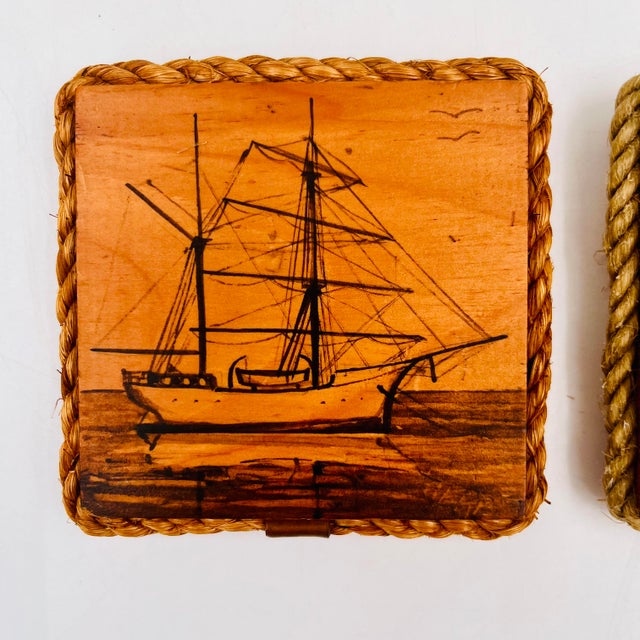 1970s Vintage Folk Art Pen & Ink Petite Sailboat Art, Signed - Nautical Wood Plaques - Set of 2 For Sale - Image 5 of 18