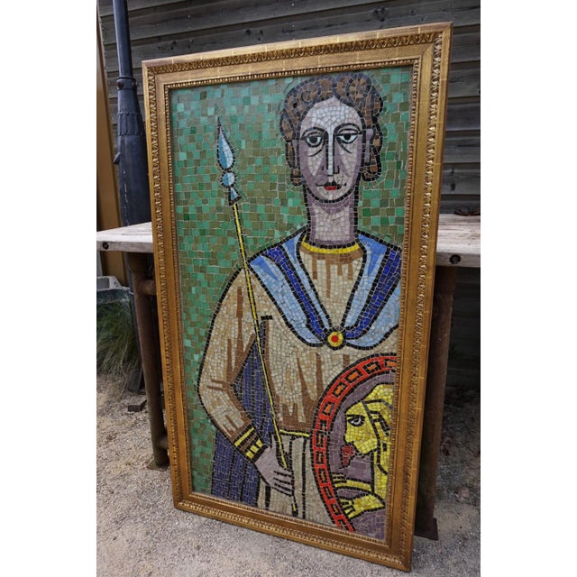 1970s Large Framed Ceramic Mosaic Artwork of Roman Warrior, 1960s For Sale - Image 5 of 9
